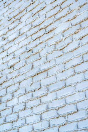Painted concrete blocks wall with overlapped cement fillers in San Francisco, Californiaの写真素材