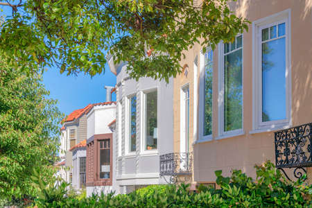 Complex houses with bow windows in San Francisco, California