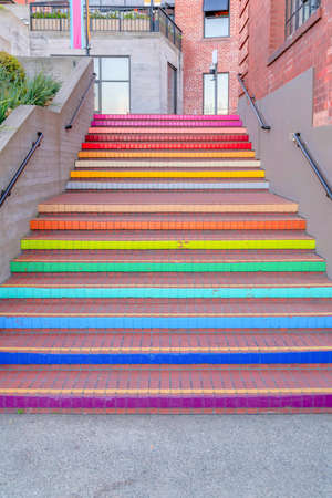 Colorful outdoor stairs near the Fishermans Wharf in San Francisco, Californiaの写真素材