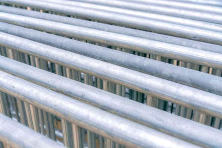 Close-up of a stacked metal barricade fences at the Silicon Valley, Downtown San Jose, CAの写真素材
