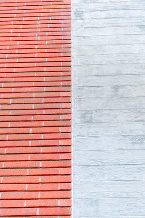 Red bricks and cemented wall claddings of a building in Silicon Valley, San Jose, Californiaの写真素材