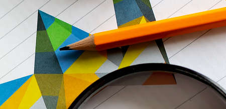 top view of business chart on white table and pencil