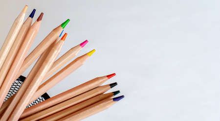 Still life, business, education concept.Color Pencils on a white background