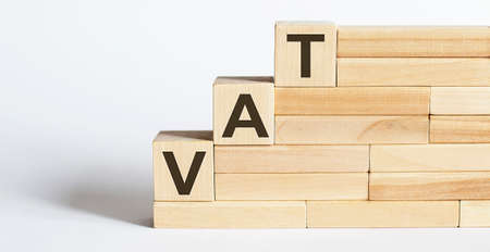 Work strategy on the wood blocks VAT on the white background. Businessの写真素材