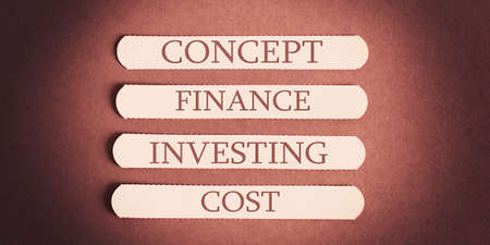 Strategy concept with many other related words printed on pieces of paper. Business text