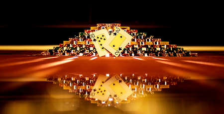 Poker texas hold'em chips and cards isolated on black background