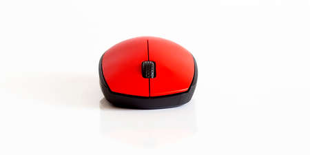 Red pc mouse isolated on white backgroundの写真素材
