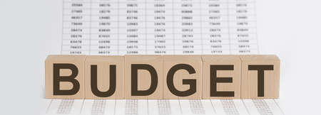 wooden cubes with letters BUDGET on the chart backgroundの写真素材