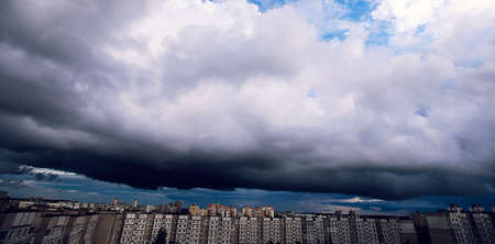 urban landscape Overall view White clouds flowing in blue skyの写真素材