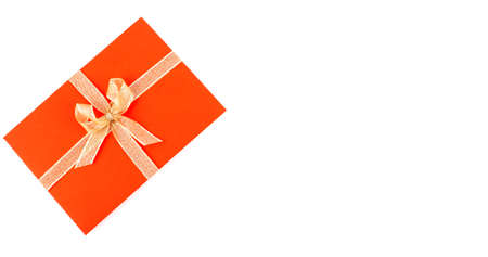 Blank postcard on white background with copy space , top view close-up.