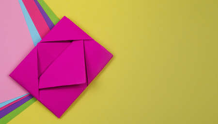 background of colorful correspondence envelope, copy space, yellow backgroundの写真素材