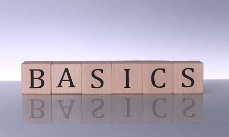 BASICS word made with building blocks isolated on the gray backgroundの写真素材