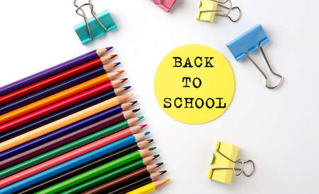 BACK TO SCHOOL text on the sticker.Education concept