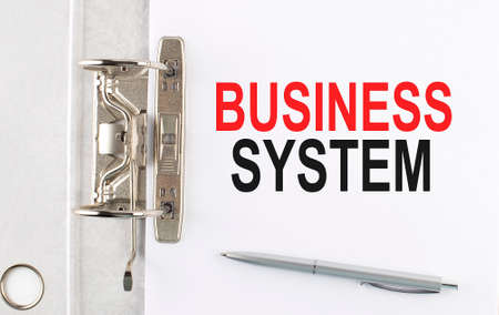 Paper folder with text BUSINESS STSTEM. Business, financilal conceptの写真素材