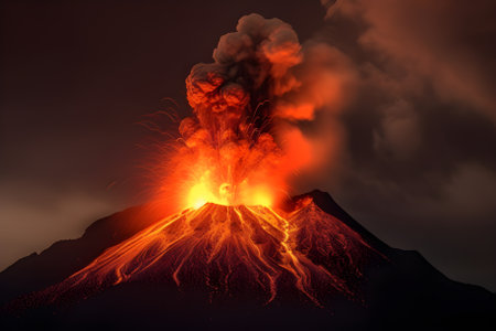 Volcanic eruption, disaster, natural danger landscape generative aiの素材