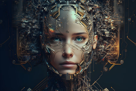 A woman embodying artificial intelligence, Generative Al , ai conceptの素材