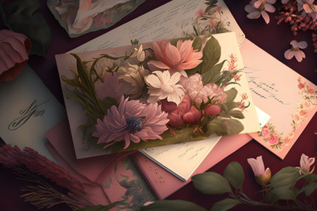 Flowers, postcard and ,pink tones. Generative al. Made for the holidaysの素材