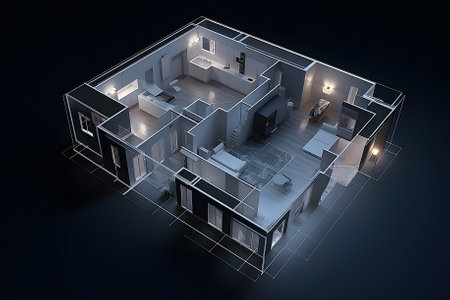 built walls of house on construction drawings, House, design, drawing, architectural plan 3D, Generative AIの素材