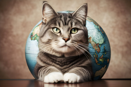 beautiful gray cat looks the world. World Cat Day. Generative AIの素材