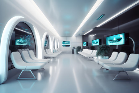 Interior of the future waiting room at airport, Generative Alの素材