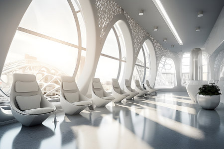 Interior of the future waiting room at airport, Generative Alの素材