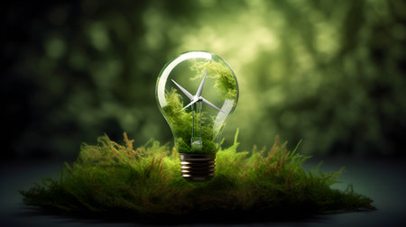 environmental protection, energy sources. Plant growing in a bulb concept. Generative AIの素材