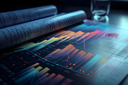 annual report, business concept , graph, paper, chart virtual data Generative AIの素材