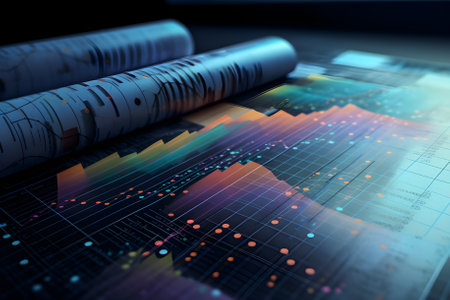 annual report, business concept , graph, paper, chart virtual data Generative AIの素材