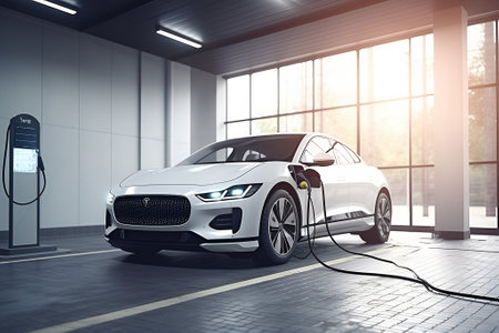 electric car charging in a power station. Eco concept. Generation AIの素材