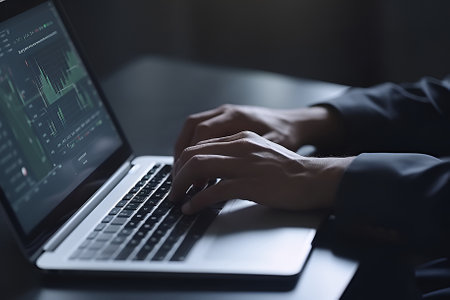 Person monitors the data on computer screen. business concept. Generative AIの素材