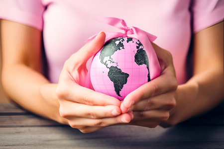 World cancer day, lavender purple ribbons on a globe, Generation AIの素材
