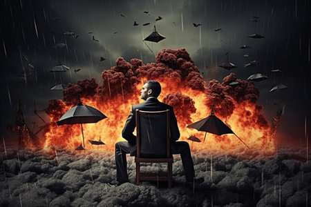 Umbrella on a other umbrellas on city background. Business and safety concept. Generative AIの素材