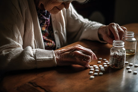 Old lady Take Pills Medicine Healthcare.Medicine. Generative AIの素材