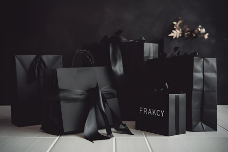 Black monochromatic gift on the black background. Black friday sale conceptの素材