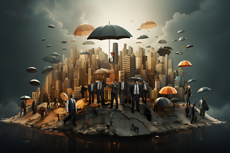 Umbrella on a city background. Business and safety concept.の素材