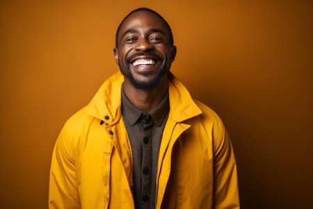 Portrait of a handsome afro man on yellow background, copy spaceの素材