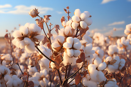 Cotton in a cotton field, natural product, textileの素材