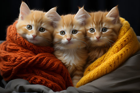 Cute little red kittens in the basket, animalの素材