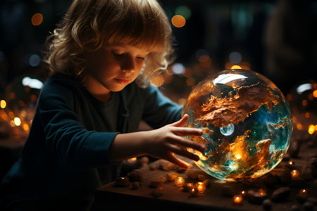 Child's hand drawing and created model planet Earth. World dayの素材