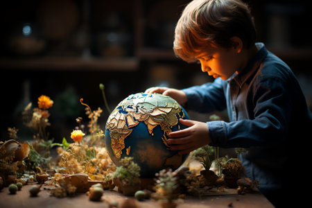 Child's hand drawing and created model planet Earth. World dayの素材