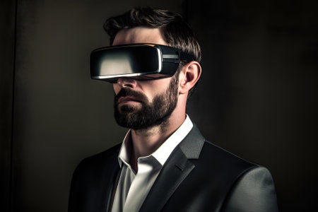 Businessman in a virtual modern glasses, technology conceptの素材