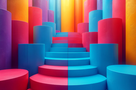 Colorful platforms, Empty space for display product, copy spaceの素材
