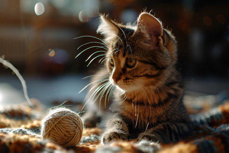 cat playing with balls of a thread, natural animalsの素材