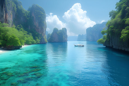 Amazed nature scenic landscape James with boat for a traveler, Tourism destinations place Asiaの素材