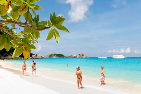 Rocky coast and white sand beach on Similan islandの写真素材
