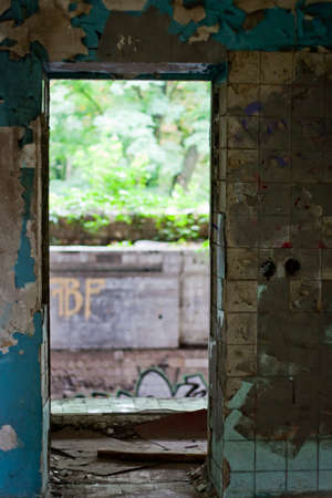 Entrance of ruin old swimming pool buildingの写真素材