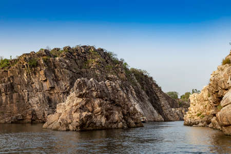 Bhedaghat  Jabalpur Madhya Pradesh  View of River Narmada with Beautiful   Marble Rocks