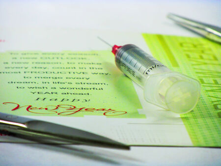 Happy new year wishing with card and for good healthの写真素材