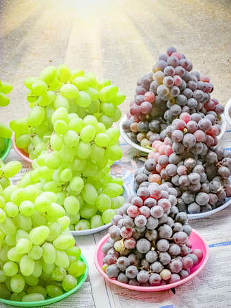 Grapes green and Wine grapes in market in the morning.の写真素材