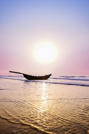 The Beach  with Silhouette of east cost India at the Sunrise in a clear morning Spring time.の写真素材